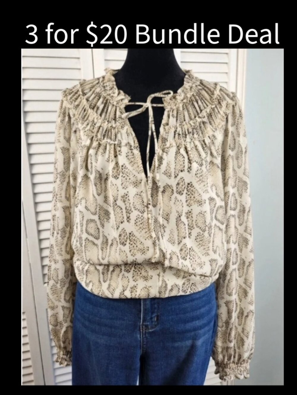 Current Air Anthropologie Animal Print Top long sleeve Peasant size Medium